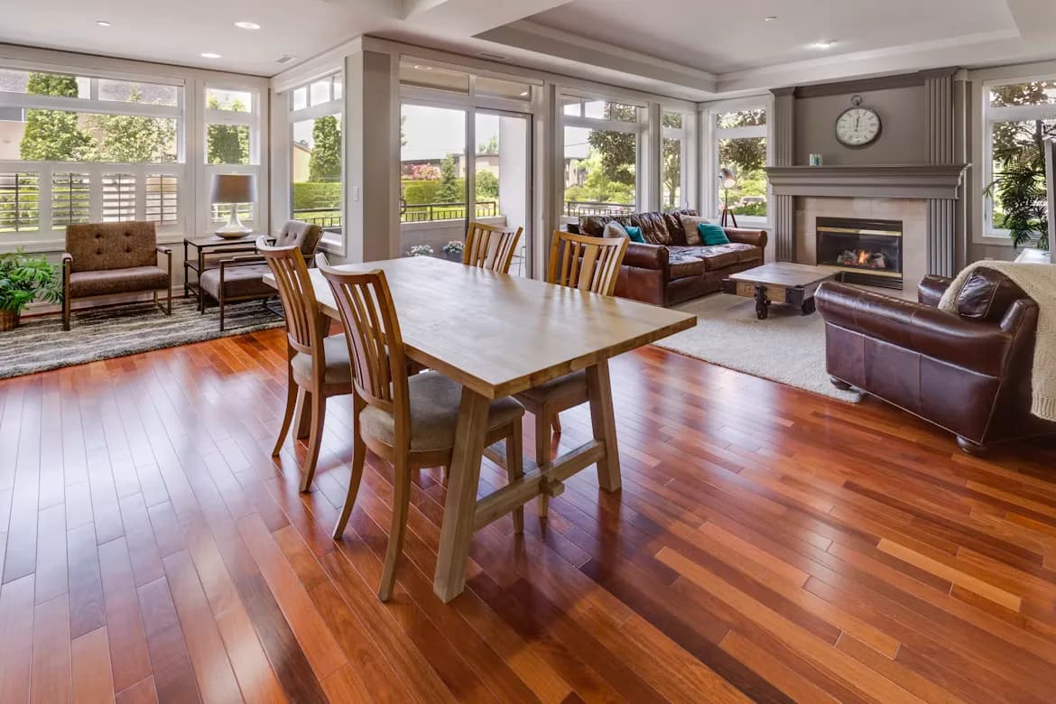A sophisticated and airy looking living room with brilliant oak floors.
